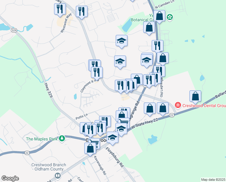 map of restaurants, bars, coffee shops, grocery stores, and more near 5901 Veterans Memorial Parkway in Crestwood