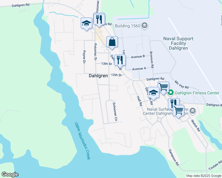 map of restaurants, bars, coffee shops, grocery stores, and more near 6031 Rosedale Drive in King George