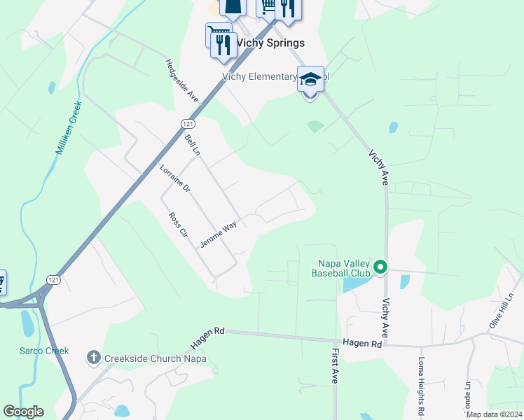 map of restaurants, bars, coffee shops, grocery stores, and more near 1304 Hestia Way in Napa