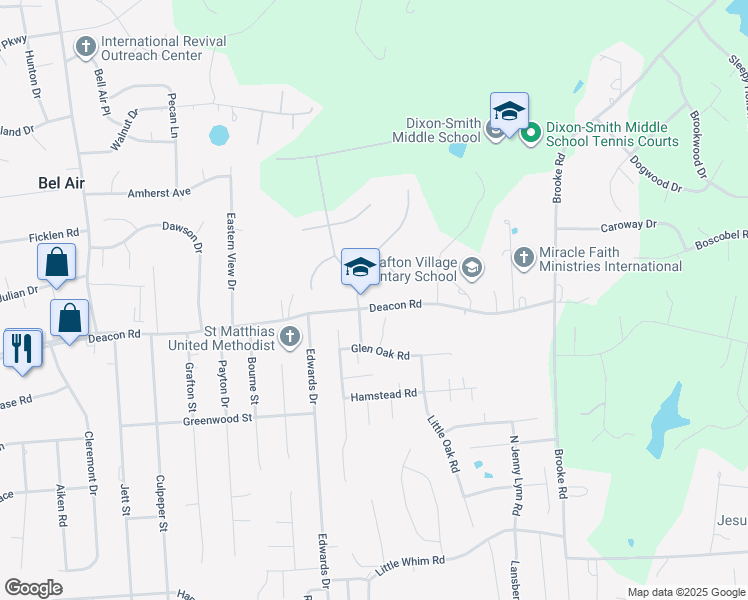 map of restaurants, bars, coffee shops, grocery stores, and more near 503 Deacon Road in Fredericksburg