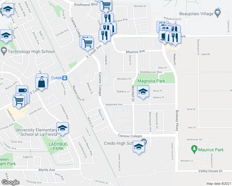 map of restaurants, bars, coffee shops, grocery stores, and more near 7846 Montero Drive in Rohnert Park