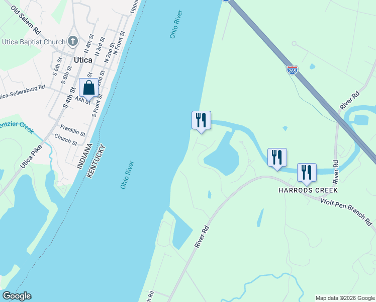 map of restaurants, bars, coffee shops, grocery stores, and more near 5750 Captains Quarters Road in Prospect