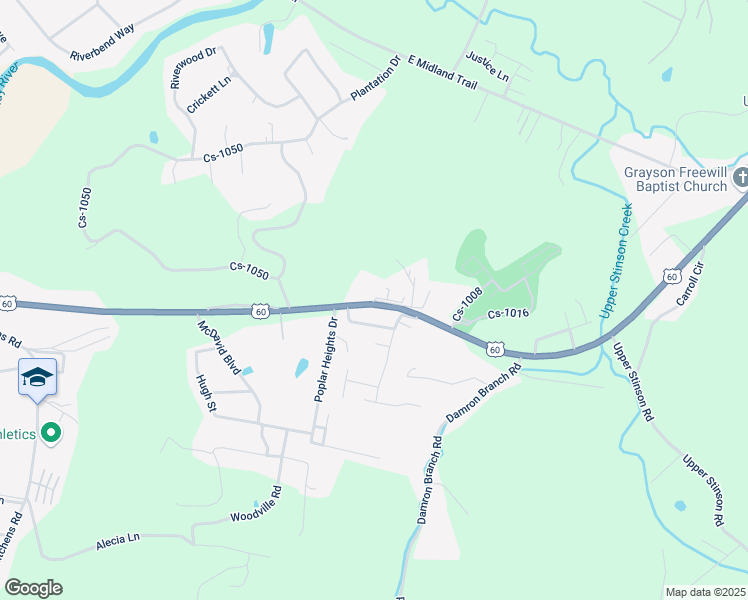 map of restaurants, bars, coffee shops, grocery stores, and more near 100 Rose Street in Grayson
