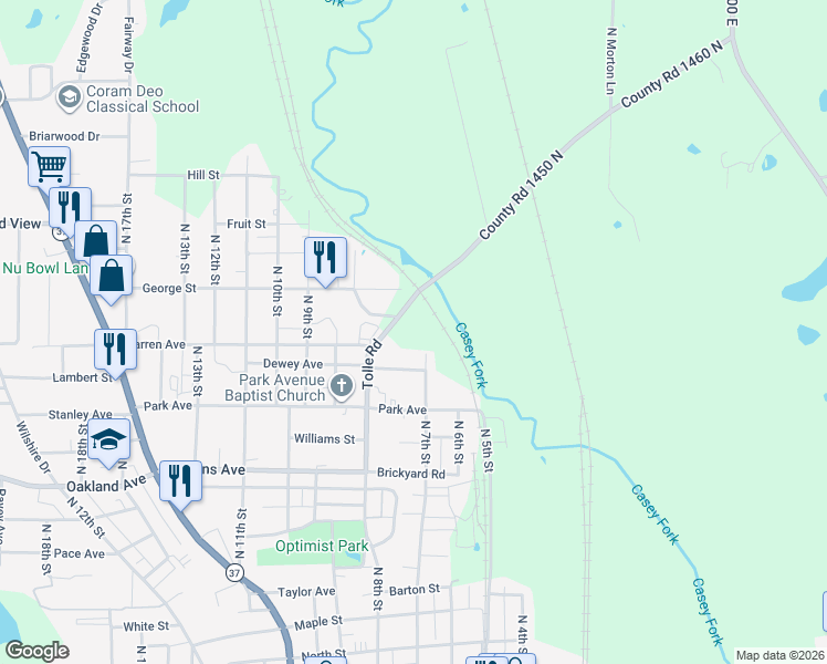 map of restaurants, bars, coffee shops, grocery stores, and more near 1112 North 7th Street in Mount Vernon