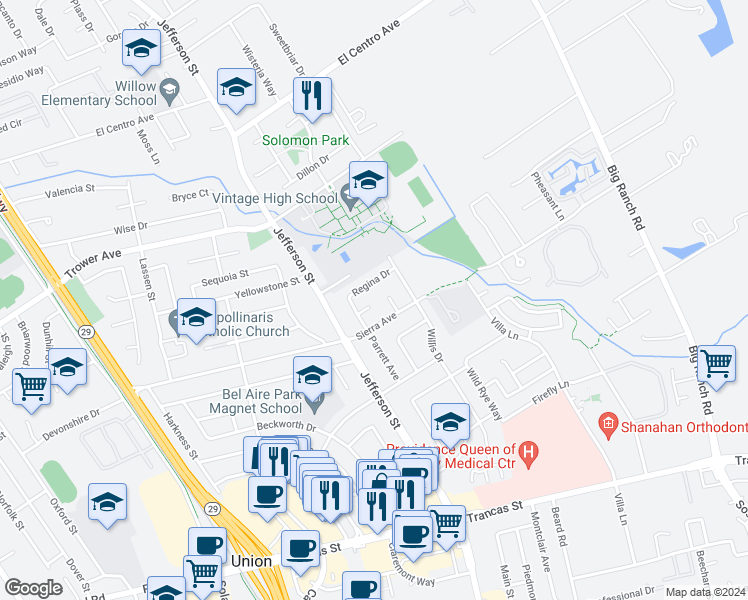map of restaurants, bars, coffee shops, grocery stores, and more near 3740 Ilium Court in Napa