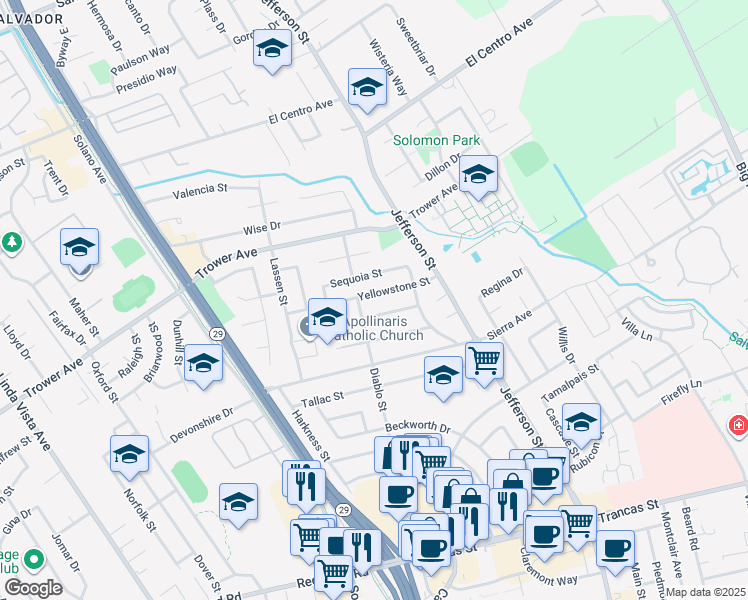map of restaurants, bars, coffee shops, grocery stores, and more near 1637 Yellowstone Street in Napa
