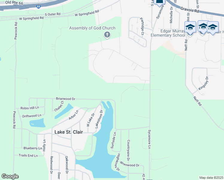 map of restaurants, bars, coffee shops, grocery stores, and more near 160 Charles Drive in Saint Clair
