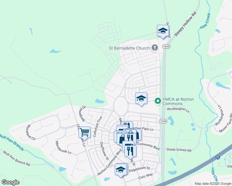 map of restaurants, bars, coffee shops, grocery stores, and more near 6120 Chamberlain Lane in Prospect