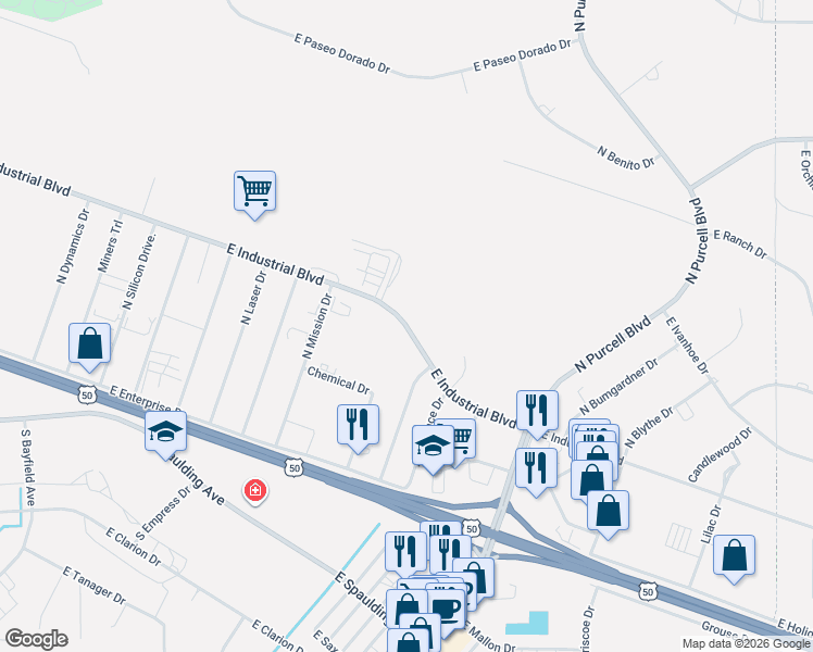 map of restaurants, bars, coffee shops, grocery stores, and more near 856 East Industrial Boulevard in Pueblo West