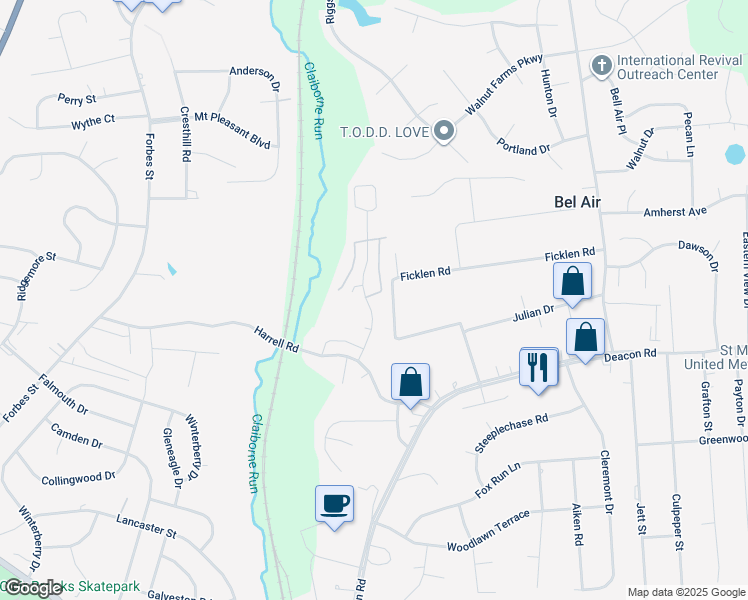 map of restaurants, bars, coffee shops, grocery stores, and more near 2 Townes Place in Fredericksburg