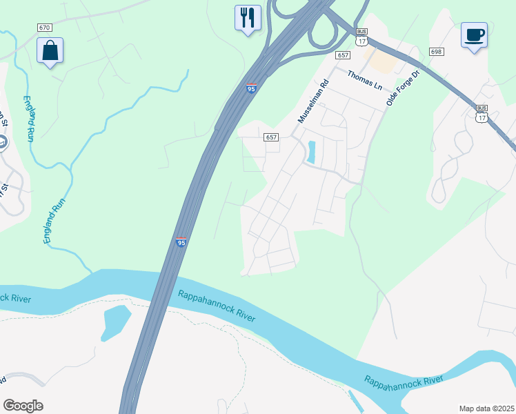 map of restaurants, bars, coffee shops, grocery stores, and more near 528 Landing Drive in Fredericksburg