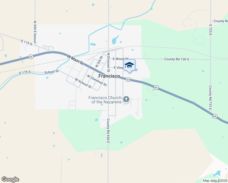 map of restaurants, bars, coffee shops, grocery stores, and more near 102 South Center Street in Francisco