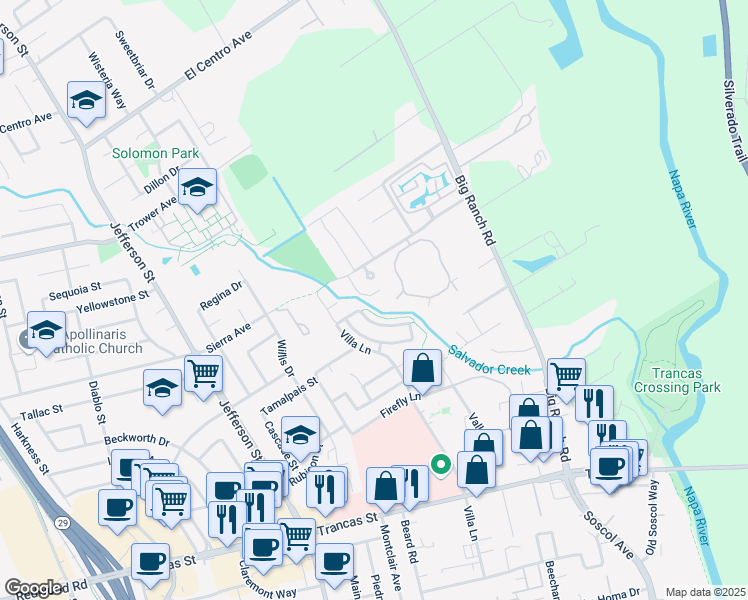 map of restaurants, bars, coffee shops, grocery stores, and more near 64 Culbertson Court in Napa