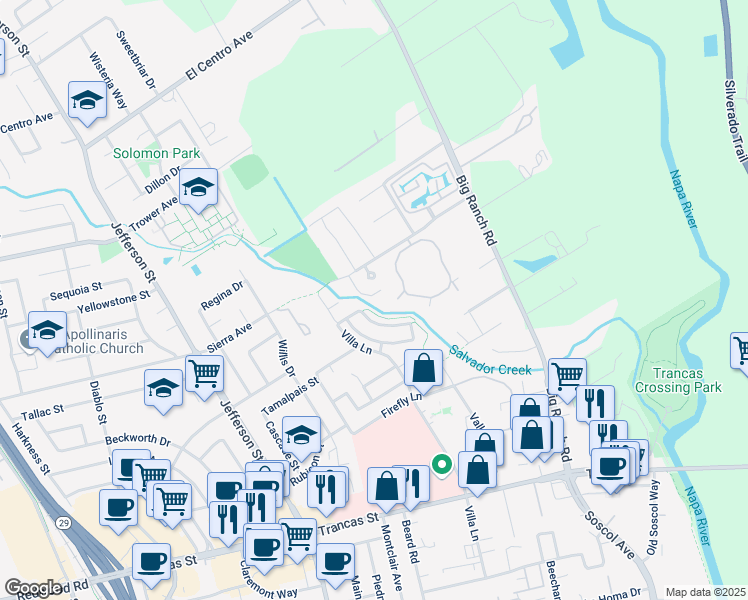 map of restaurants, bars, coffee shops, grocery stores, and more near 64 Culbertson Court in Napa