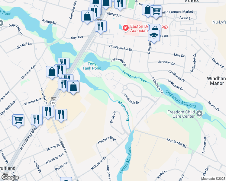 map of restaurants, bars, coffee shops, grocery stores, and more near 1707 Woodholme Court in Salisbury