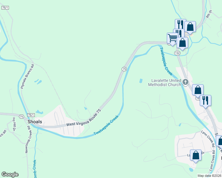 map of restaurants, bars, coffee shops, grocery stores, and more near 3870 West Virginia 75 in Huntington