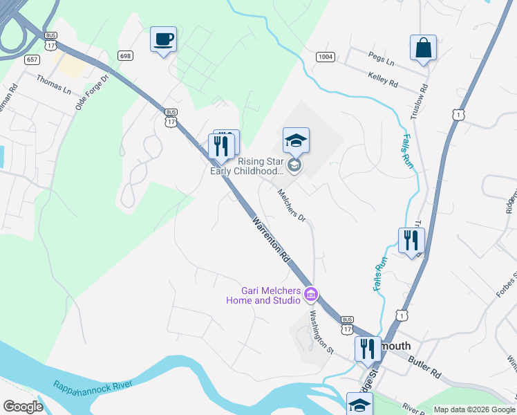 map of restaurants, bars, coffee shops, grocery stores, and more near 516 Wyne Drive in Falmouth