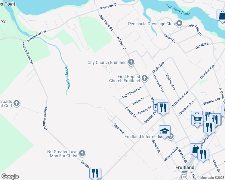 map of restaurants, bars, coffee shops, grocery stores, and more near 126 Nentego Drive in Fruitland