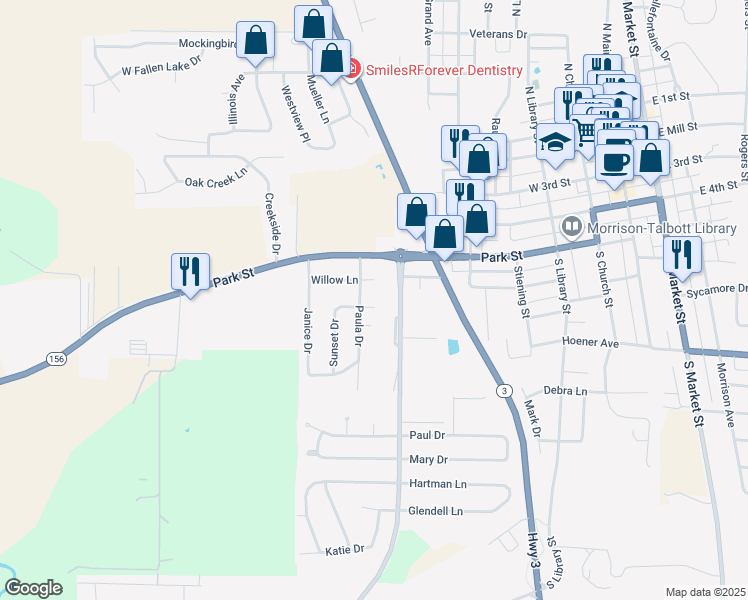 map of restaurants, bars, coffee shops, grocery stores, and more near 409 Lakeview Drive in Waterloo