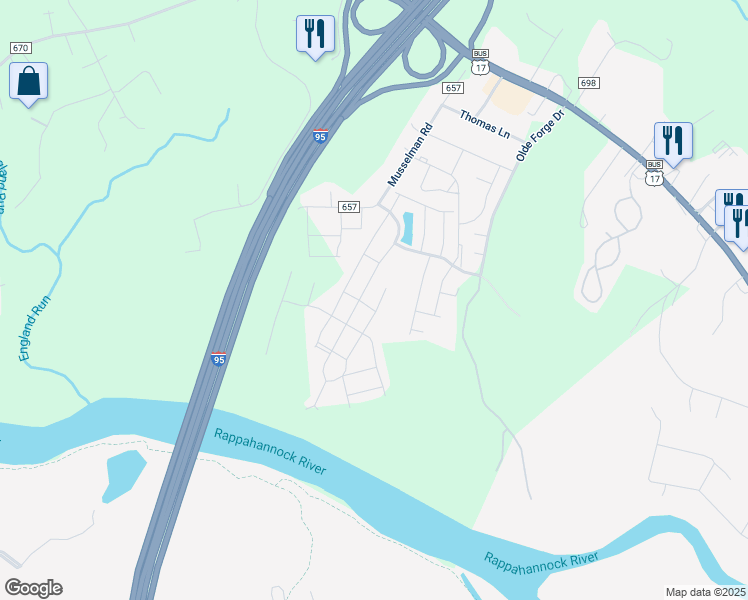 map of restaurants, bars, coffee shops, grocery stores, and more near 320 Rolling Valley Drive in Fredericksburg