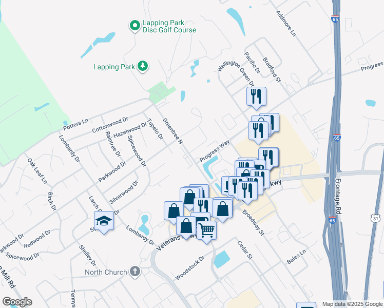 map of restaurants, bars, coffee shops, grocery stores, and more near in Clarksville