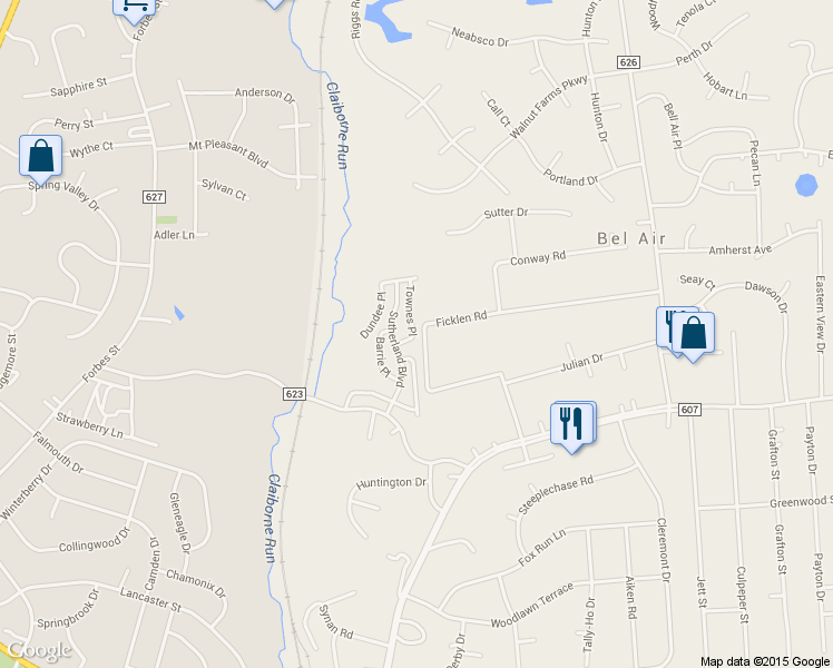 map of restaurants, bars, coffee shops, grocery stores, and more near 20 Townes Place in Fredericksburg