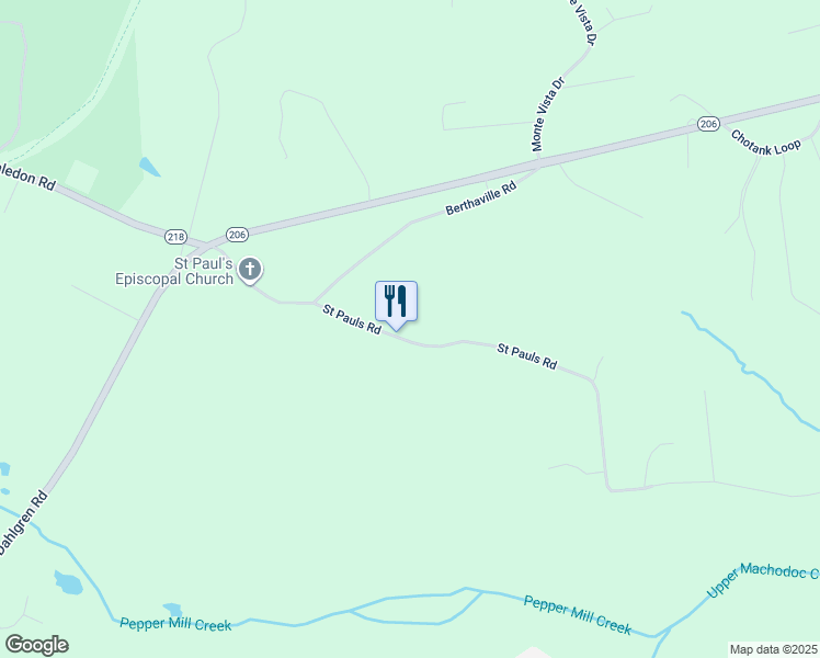 map of restaurants, bars, coffee shops, grocery stores, and more near 6111 Saint Pauls Road in King George