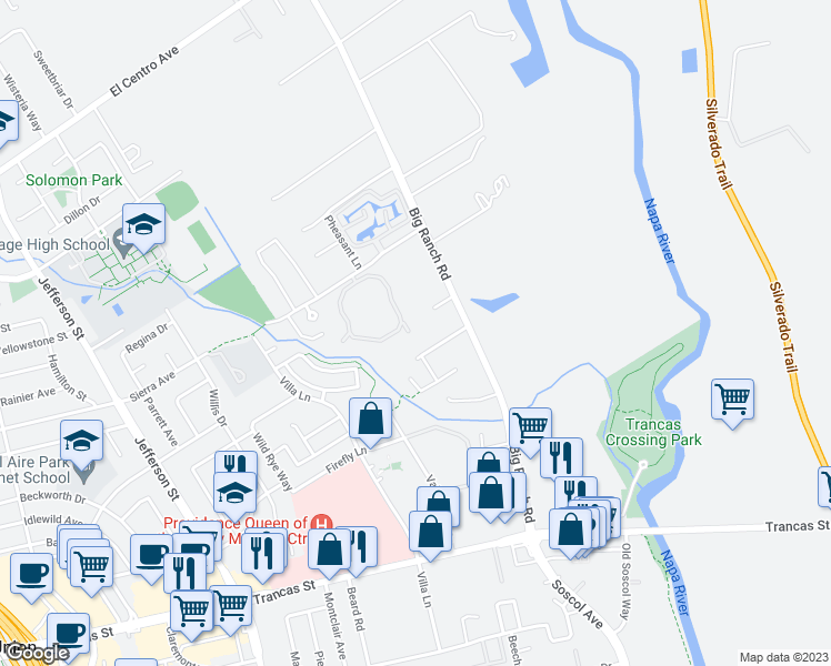 map of restaurants, bars, coffee shops, grocery stores, and more near 52 Valley Club Circle in Napa