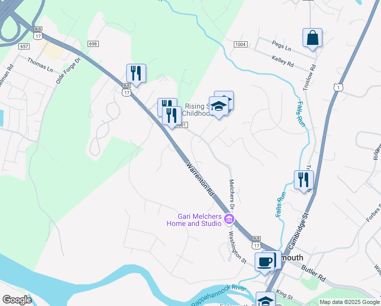 map of restaurants, bars, coffee shops, grocery stores, and more near 518 Wyne Drive in Falmouth