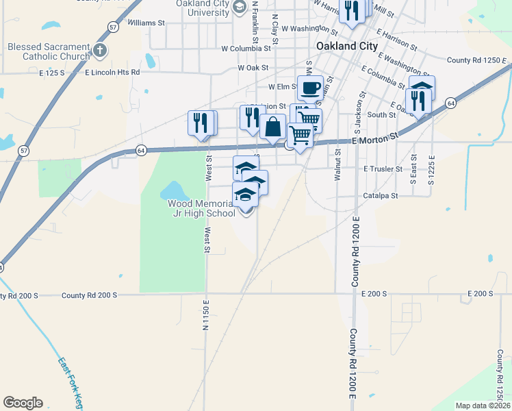map of restaurants, bars, coffee shops, grocery stores, and more near 901 South Franklin Street in Oakland City