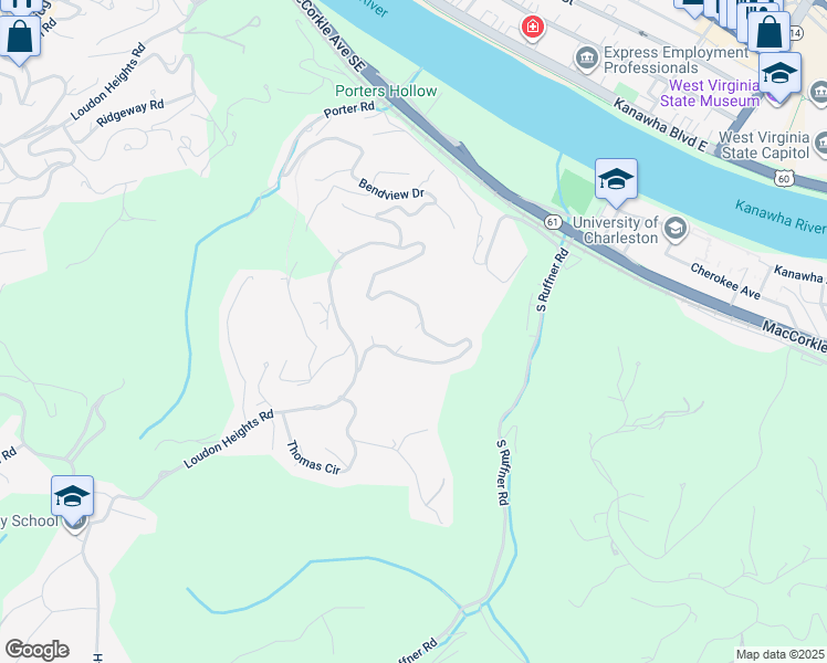 map of restaurants, bars, coffee shops, grocery stores, and more near 1847 Loudon Heights Road in Charleston