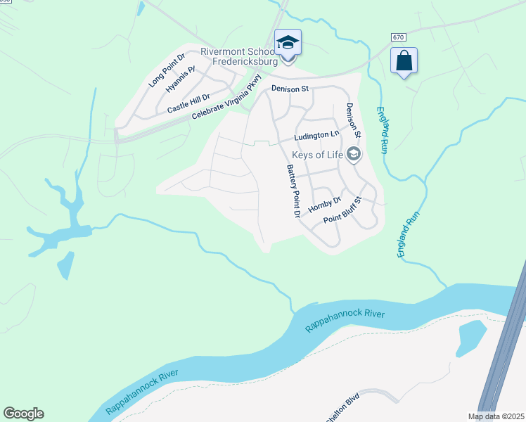map of restaurants, bars, coffee shops, grocery stores, and more near 301 Montera Avenue in Fredericksburg