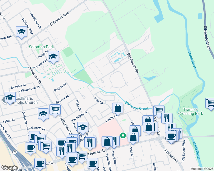 map of restaurants, bars, coffee shops, grocery stores, and more near 64 Culbertson Court in Napa