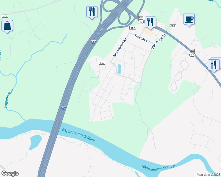 map of restaurants, bars, coffee shops, grocery stores, and more near 312 Rolling Valley Drive in Fredericksburg