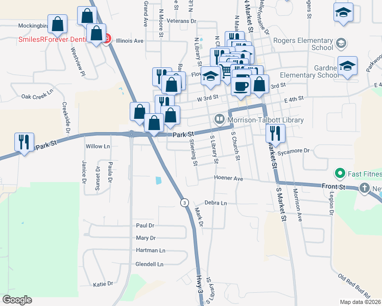 map of restaurants, bars, coffee shops, grocery stores, and more near 400 Walnut Street in Waterloo