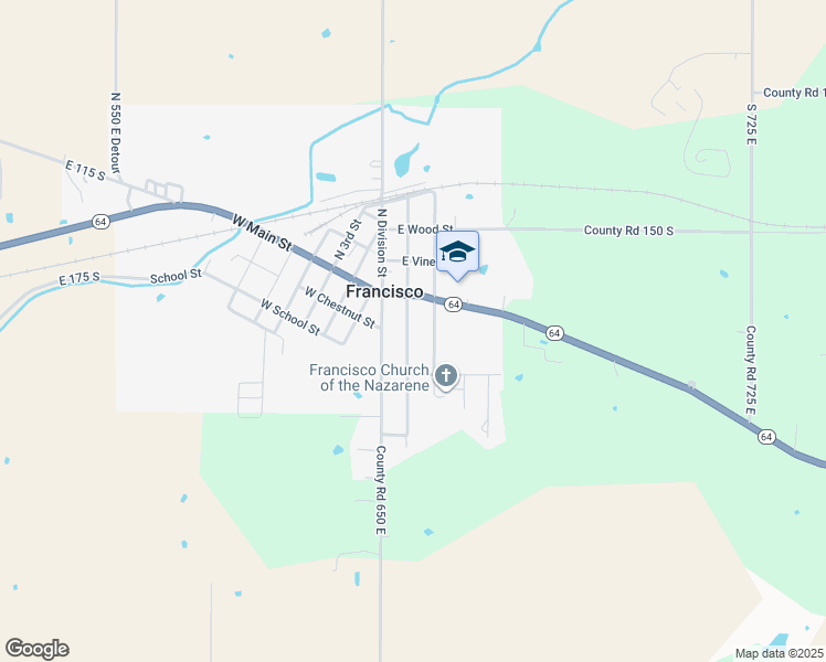 map of restaurants, bars, coffee shops, grocery stores, and more near 102 South Center Street in Francisco