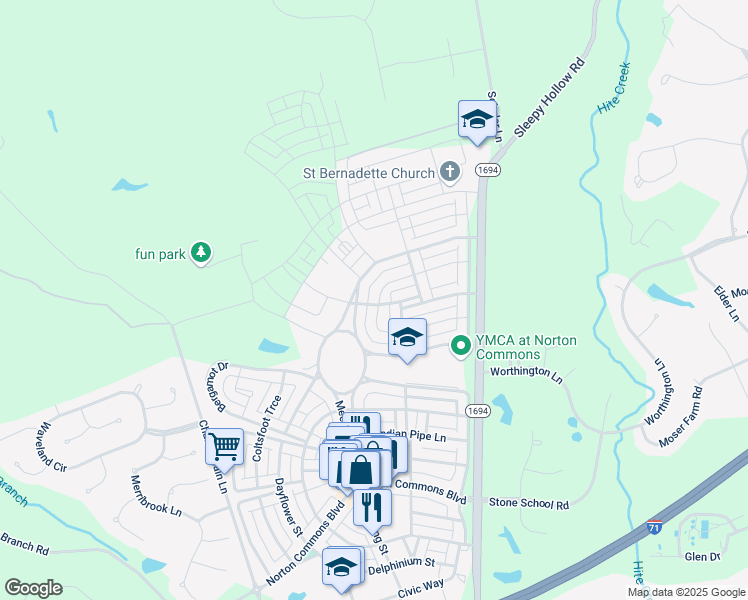 map of restaurants, bars, coffee shops, grocery stores, and more near 6300 Mistflower Circle in Prospect