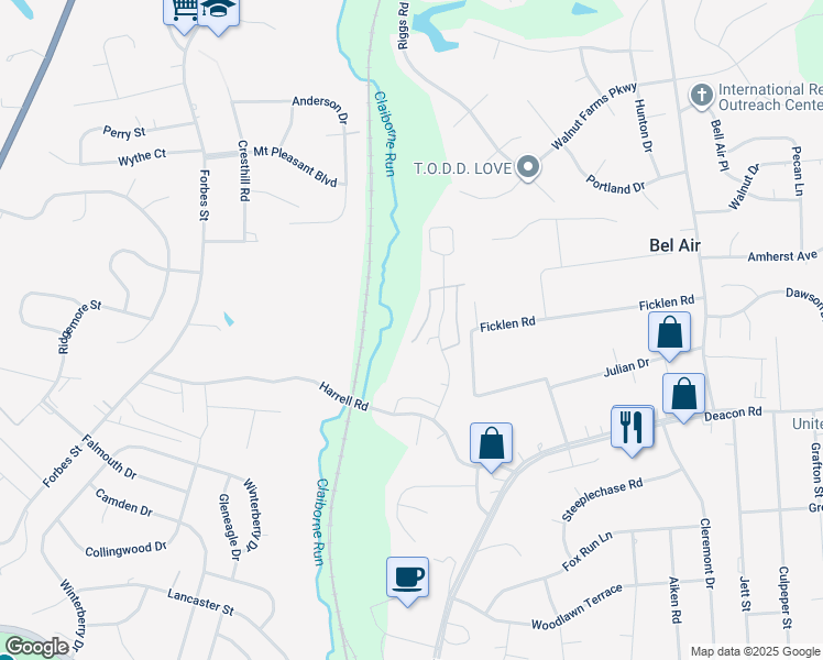 map of restaurants, bars, coffee shops, grocery stores, and more near 410 Dundee Place in Fredericksburg
