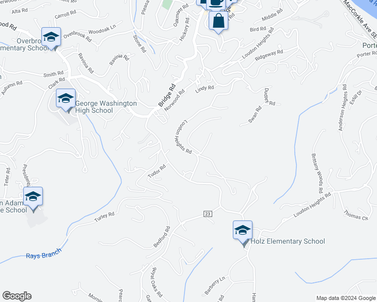 map of restaurants, bars, coffee shops, grocery stores, and more near 1266 Loudon Heights Road in Charleston