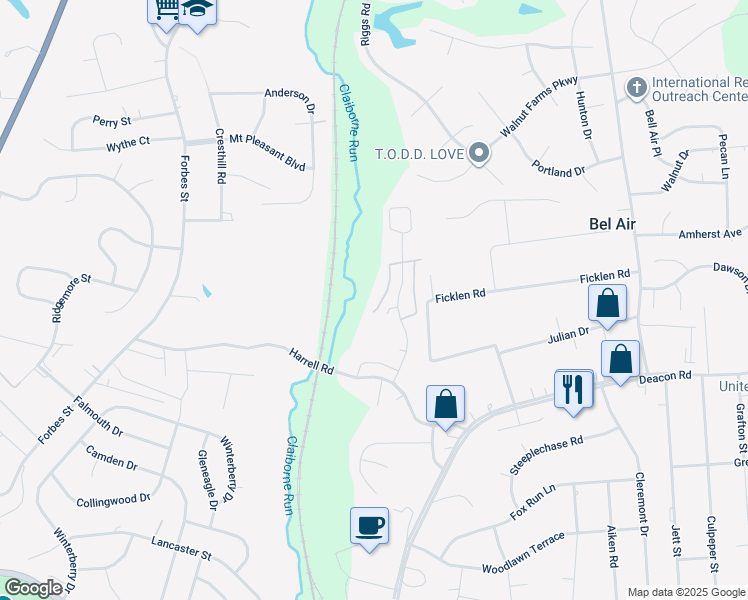 map of restaurants, bars, coffee shops, grocery stores, and more near 410 Dundee Place in Fredericksburg
