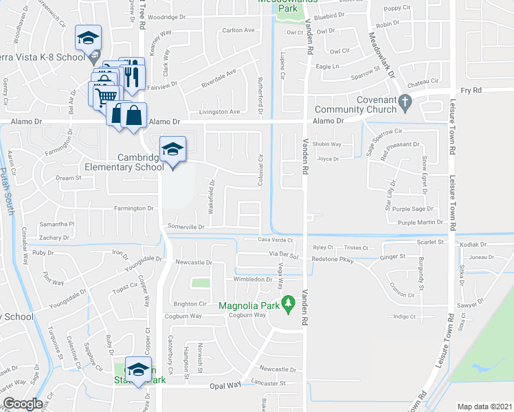 map of restaurants, bars, coffee shops, grocery stores, and more near 497 Somerville Circle in Vacaville
