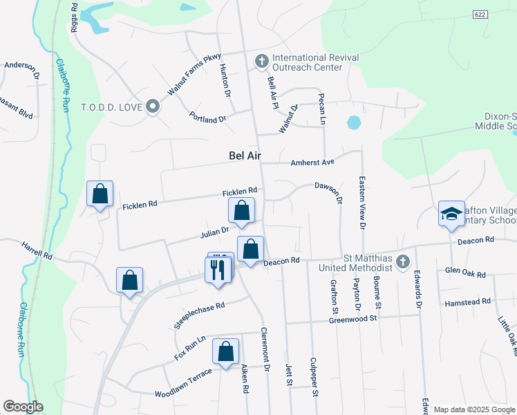 map of restaurants, bars, coffee shops, grocery stores, and more near 35 Leeland Road in Fredericksburg