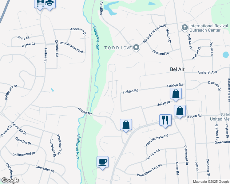 map of restaurants, bars, coffee shops, grocery stores, and more near 29 Townes Place in Fredericksburg