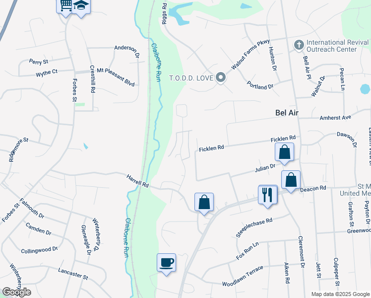 map of restaurants, bars, coffee shops, grocery stores, and more near 31 Townes Place in Fredericksburg