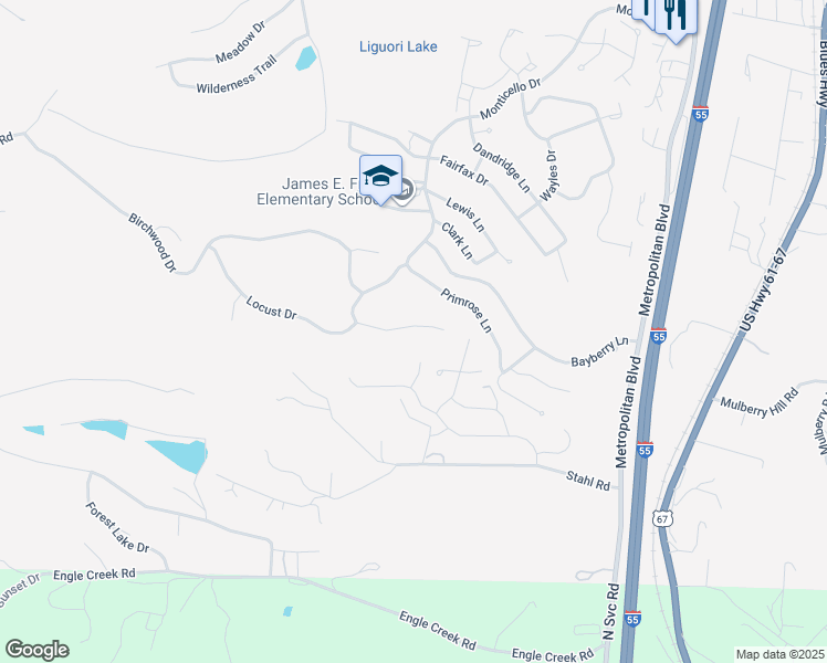 map of restaurants, bars, coffee shops, grocery stores, and more near 7657 Meadowbrook Lane in Barnhart