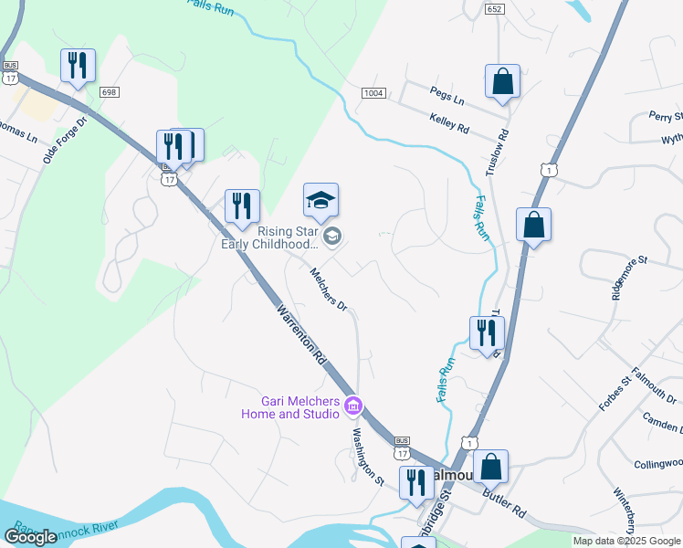 map of restaurants, bars, coffee shops, grocery stores, and more near 507 Vernon Street in Falmouth