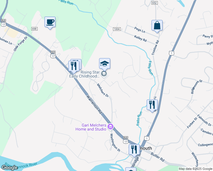 map of restaurants, bars, coffee shops, grocery stores, and more near 507 Vernon Street in Falmouth