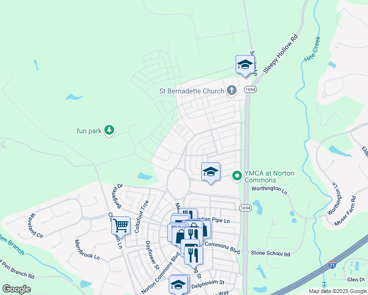 map of restaurants, bars, coffee shops, grocery stores, and more near 6300 Mistflower Circle in Prospect