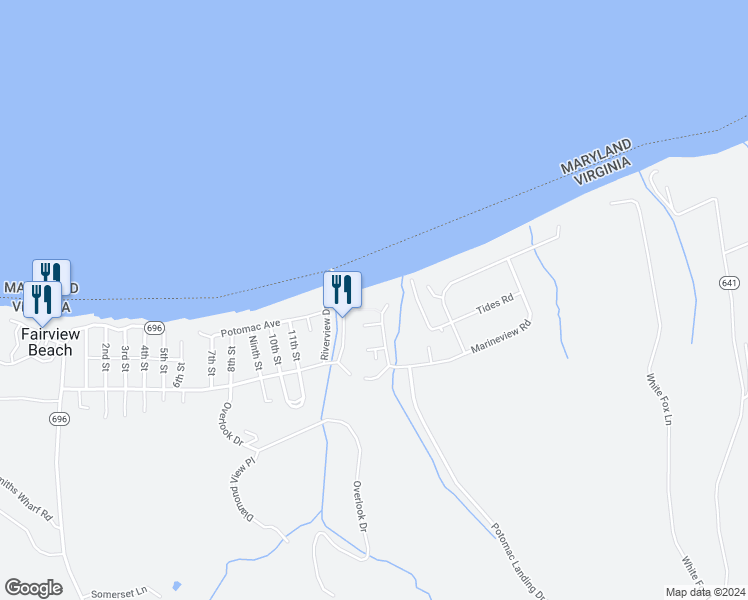 map of restaurants, bars, coffee shops, grocery stores, and more near 6058 Bamboo Point in King George