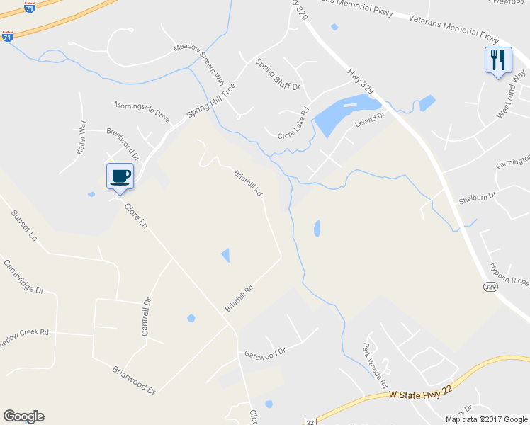 map of restaurants, bars, coffee shops, grocery stores, and more near 6710 Briarhill Road in Crestwood